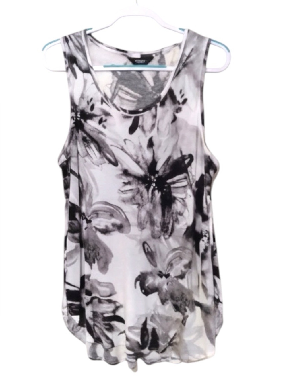 Simply Vera Vera Wang Sleeveless Black & White Floral Tank with Crystals Size L - Picture 2 of 9